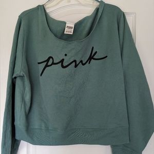 Women's XL off the shoulder dark seafoam green sweatshirt by PINK